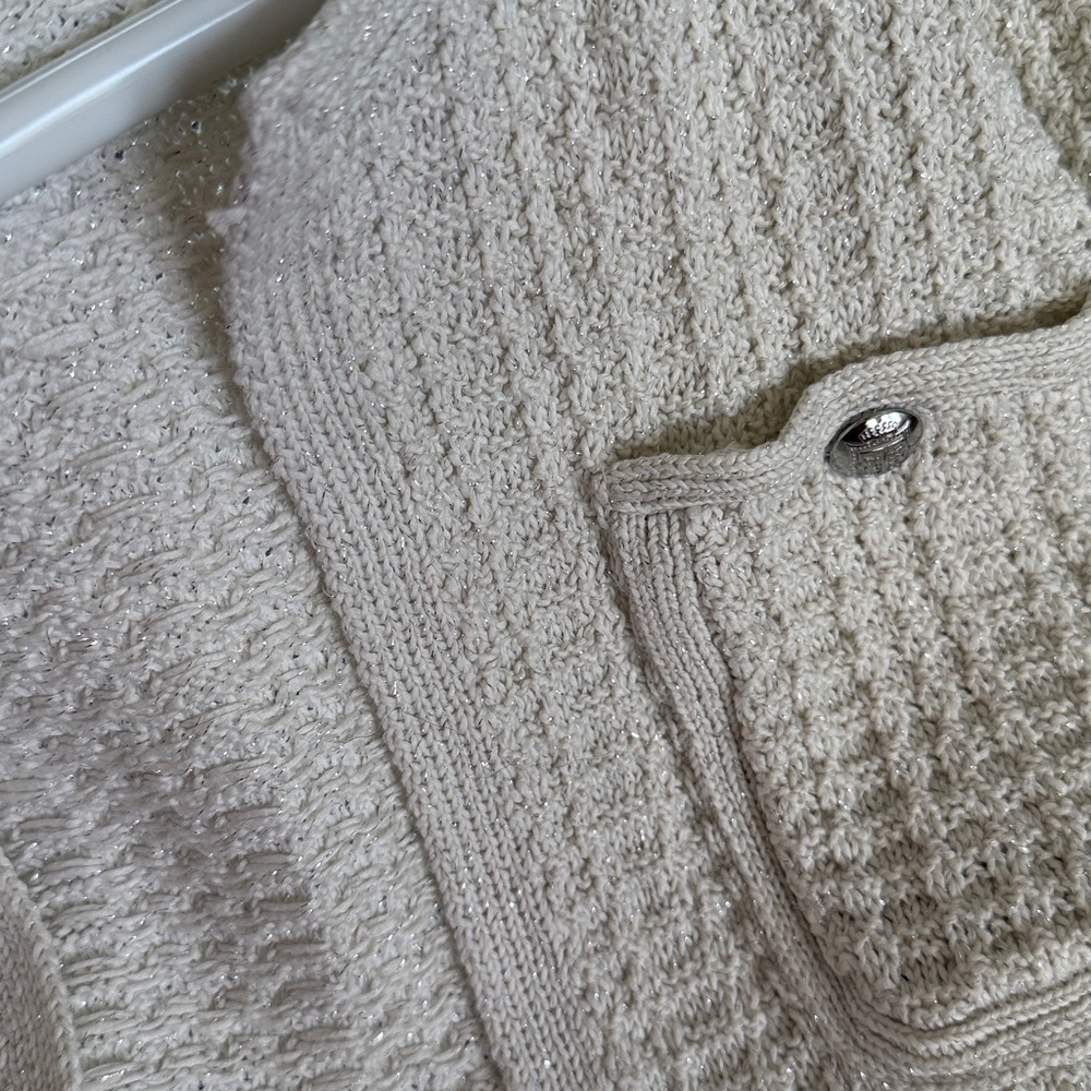 Talbots plus open front classic knit cotton cardigan sweater with silver buttons - Picture 6 of 9